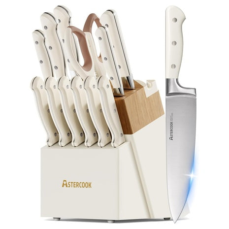 14-Piece Full Tang Stainless Steel Kitchen Knife Set With Block