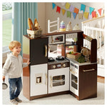 Kids Small Corner Play Kitchen Set With Lights & Accessories