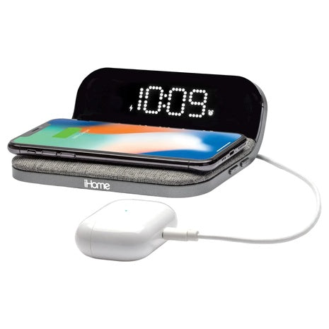 iHome 15W Wireless Charger with Alarm Clock and USB-A Port