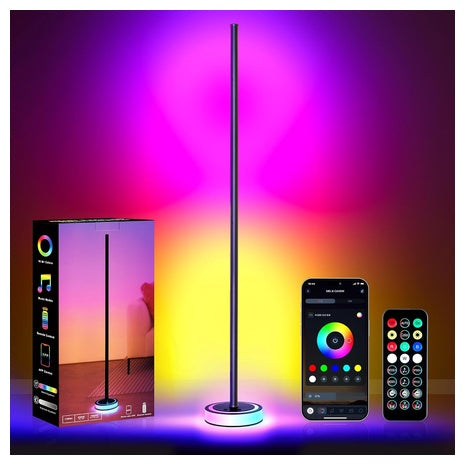 59" Smart RGBICW Color Changing Dimmable LED Corner Floor Lamp W/ Music Sync