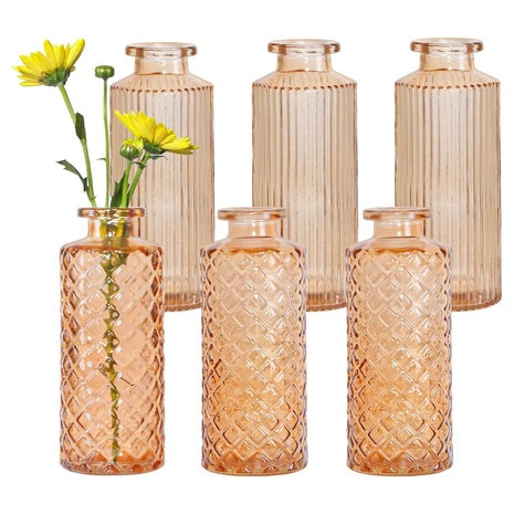 6 Amber Glass Bud Vases (3 Styles)