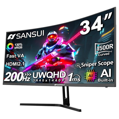 34" Sansui SG34C5QK Curved WQHD 165Hz 1ms VA Monitor