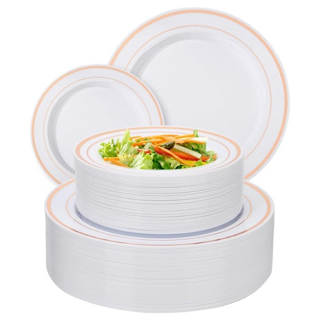 100 Plastic Dinner & Dessert Plates in Rose Gold