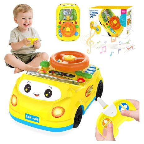 Toddler Remote Control Push Car Driving Toy with Steering Wheel Racing Games