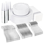 400 Piece Silver Plastic Dinnerware Set