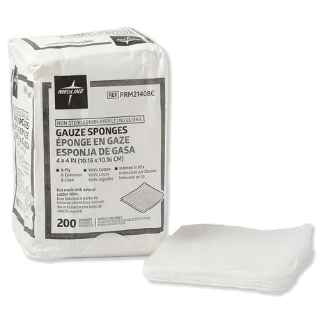200 Medline 8-Ply Cotton Gauze Sponges (4”x4”)