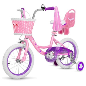 14" Tire Girls Bike with Basket, Doll Seat, and Removable Training Wheels