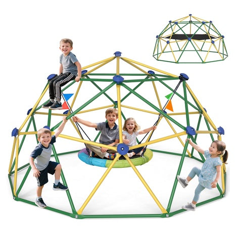 10 Foot Dome Climber with Hammock & Swing Set for Kids
