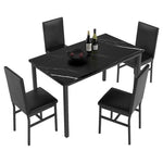5 Piece Dining Table Set, Modern Faux Marble Tabletop and 4 PU Leather Upholstered Chairs