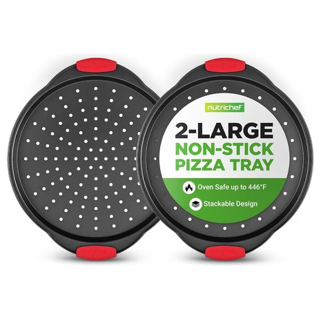 NutriChef 2-Piece 13″ Nonstick Carbon Steel Non-Stick Pizza Trays