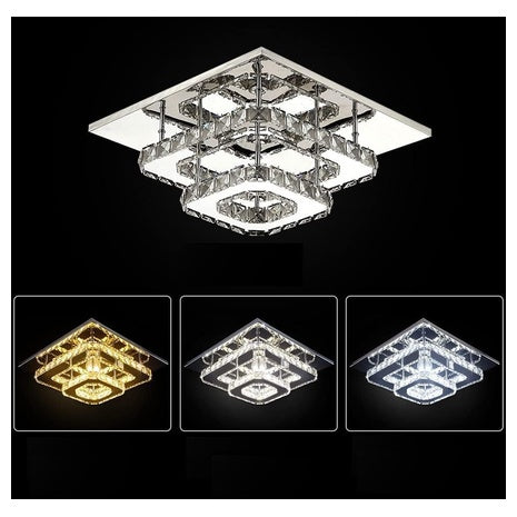 9.8" Square Crystal Flush Mount LED (3-Color Switch)