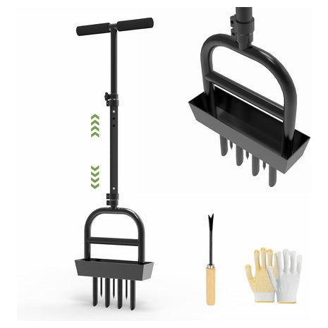 COZEER Lawn Aerator Tool With 4 Hollow Tines & 3 Spike Tines