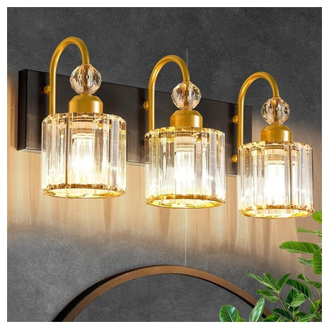 3 Crystal Vanity Light Fixtures Over Mirror