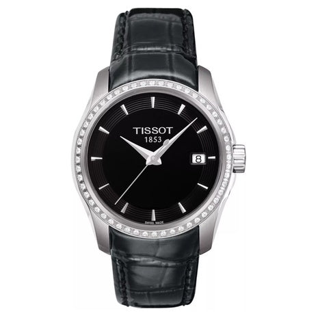 Tissot Swiss Couturier Diamond Black Leather Strap Watch