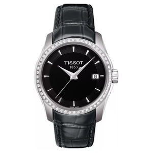 Tissot Swiss Couturier Diamond Black Leather Strap Watch