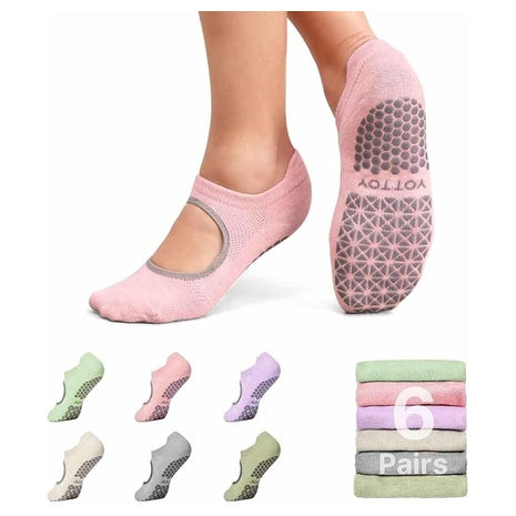 6-Pairs Women's Grip-Enhanced Non-Slip Pilates Socks