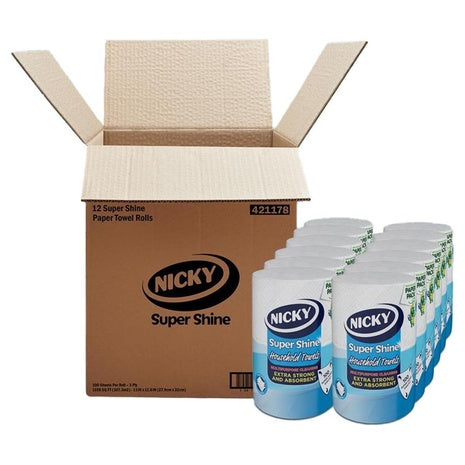 12 Rolls Nicky Super Shine Multipurpose 3-Ply Paper Towels