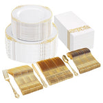300 Piece White and Gold Disposable Dinnerware Set