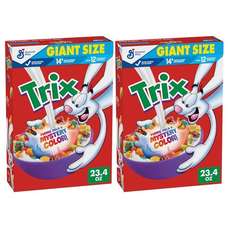 2 Giant Size Boxes Of Trix Fruity Breakfast Cereal
