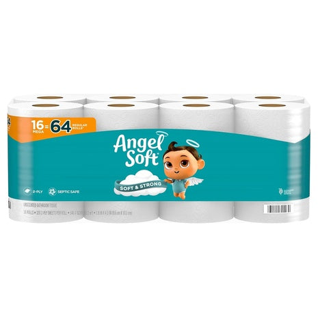 64 Mega Rolls (256 Regular) Angel Soft Toilet Paper