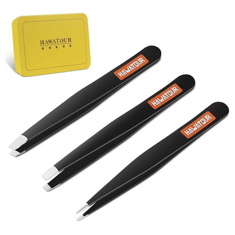 3-Piece Hawatour Stainless Steel Eyebrow Tweezers
