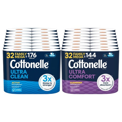 32 Family Mega Rolls = 176 Regular Rolls of Cottonelle Toilet Paper
