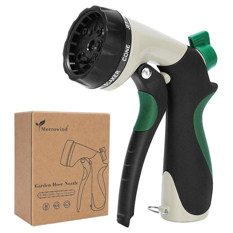 Heavy Duty Metal Garden Hose Nozzle W/ 8 Adjustable Spray Patterns