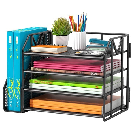 4-Tier Paper File Organizer with Bookend