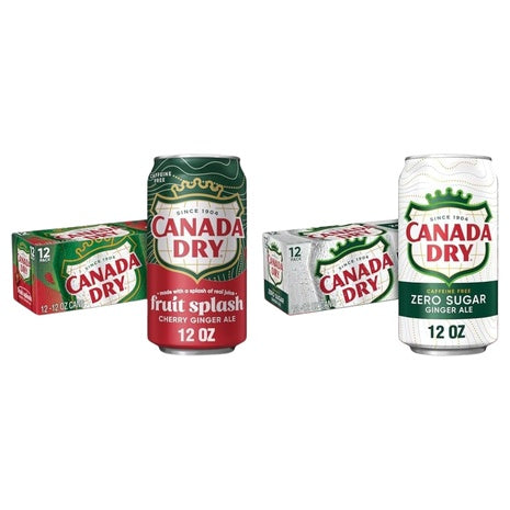 24 Cans Of Canada Dry Fruit Splash Cherry or Zero Sugar Ginger Ale