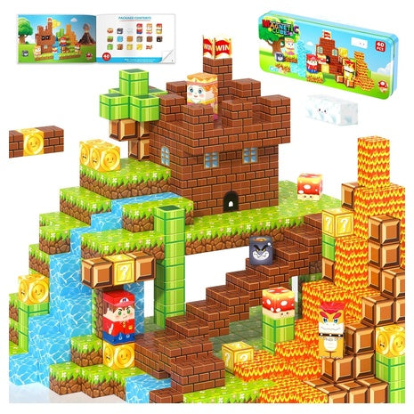 40 Magnetic Building Blocks Travel Tin Set