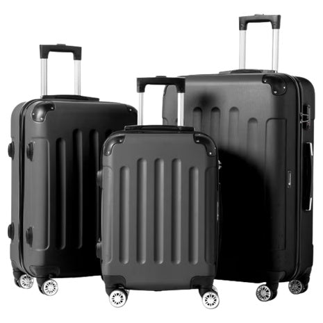 3-Piece Zimtown Hardside Lightweight Spinner Black Luggage Set