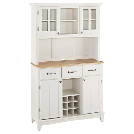 Buffet of Buffets Off-White Server with Hutch and Natural Wood Top