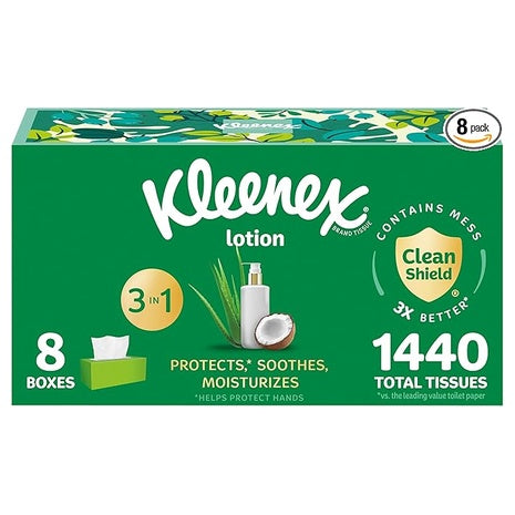 8 Flat Boxes Kleenex Lotion Facial Tissues