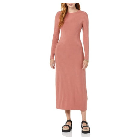Daily Ritual Women's Wide Rib Open Back Long Sleeve Dress