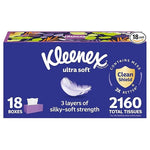 18 Boxes Of Kleenex Ultra Soft Facial Tissues