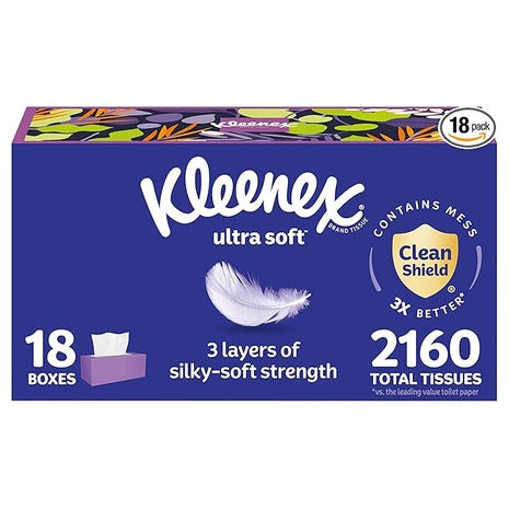 18 Boxes Of Kleenex Ultra Soft Facial Tissues