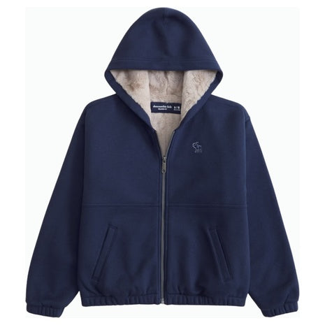Abercrombie Kids Boxy Faux Fur-Lined Full-Zip Hoodie