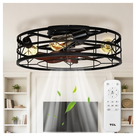 TCL 20" Black Caged Low Profile Ceiling Fans With Lights & Remote