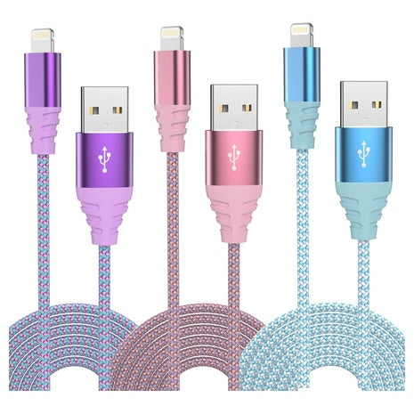 3-Pack 6FT Apple MFi Certified  Nylon Braided Lightning Cable