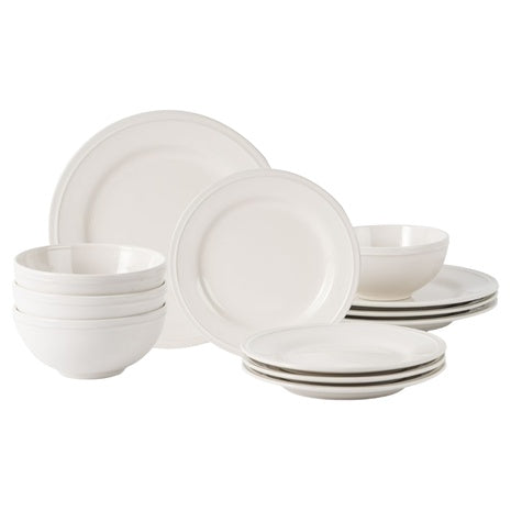 12-Piece Mainstays Darby Stoneware Dinnerware Set (Vanilla Dream)