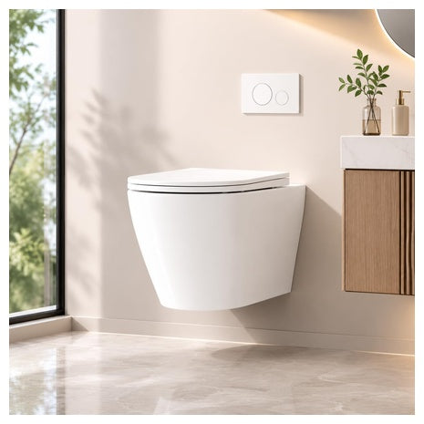 MilleLoom Wall Mounted Toilet With D Shaped Bowl (White)