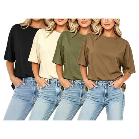 4-Pack Women's Short Sleeve Oversized T-shirts