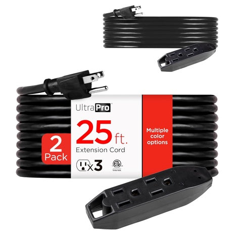 2-Pack 25FT UltraPro 3-Outlet Indoor Extension Cord