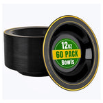 60 Black Plastic Bowls with Gold Rim