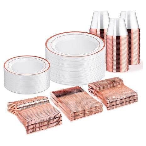 300 Piece Rose Gold Dinnerware Set for 50 Guests