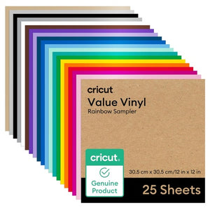 25 Sheets Cricut Value Permanent Vinyl Rainbow Sampler (12” x 12”)