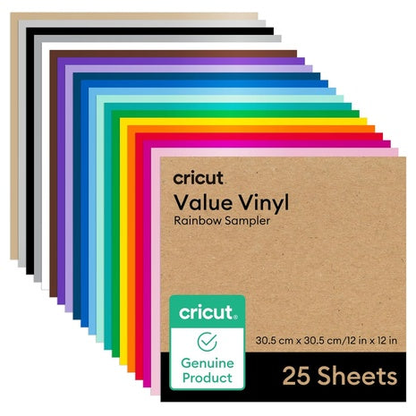 25 Sheets Cricut Value Permanent Vinyl Rainbow Sampler (12” x 12”)