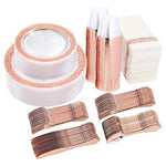 350 Piece Clear Rose Gold Disposable Dinnerware Set