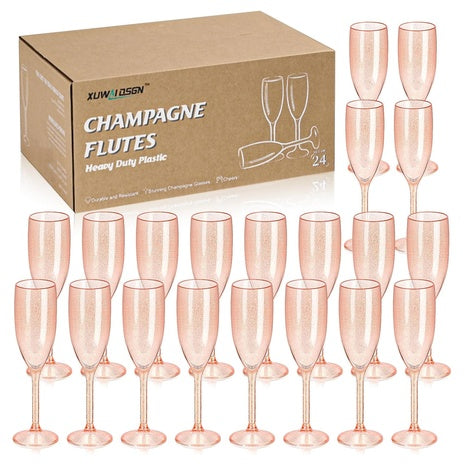 24 Reusable Plastic Champagne Flutes