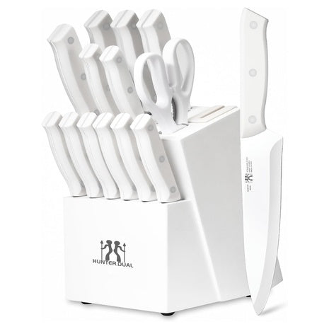 15 Piece Kitchen Knife Set with Block and Built-in sharpener